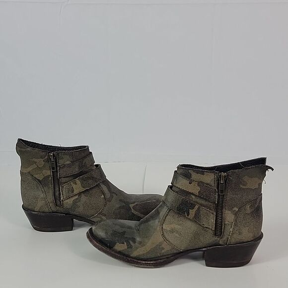 Cofi Camo Military Print Leather Women's Ankle Boots - Picture 8 of 12